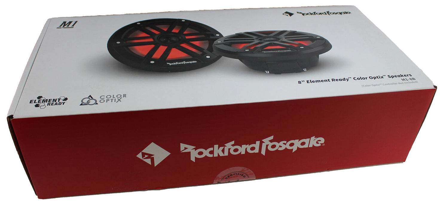 Pair of Rockford Fosgate 8" Black 1200W 4 Ohm Color Optix Marine 2-Way M1-8B