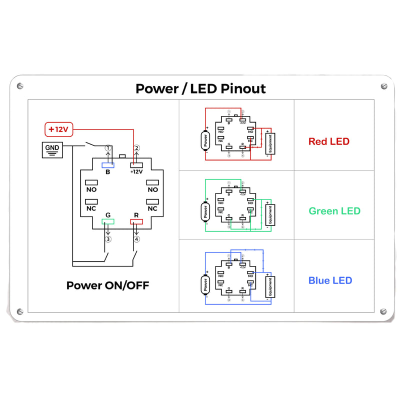 RGB LED 20 Amp 12 Volt Latch Push-Button Switch w/Rubber Grounding