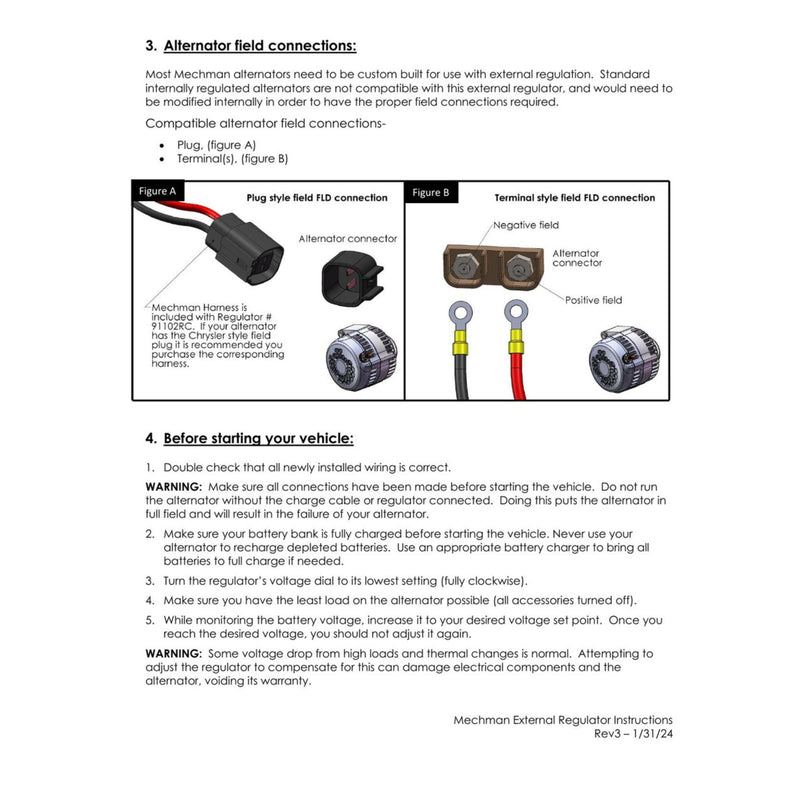 Mechman Adjustable External Voltage Regulator 2-Pin Alternator Harness OPEN BOX