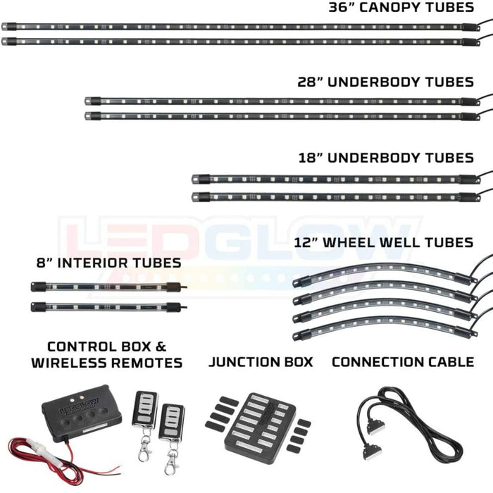 LEDGlow 12pc Million Color Light Kit 4-Seater Golfcart Wireless Water Resistant