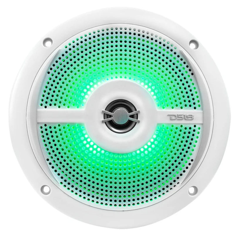 DS18 6.5" 200W 4-Ohm 2-Way Slim Marine Speakers Pair W/RGB LED White NXL-6SL