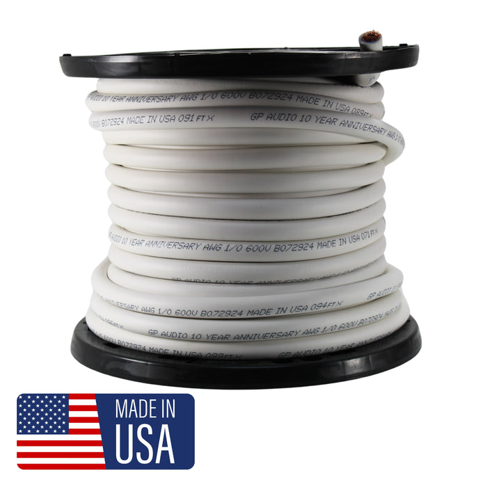 GP Car Audio 1/0 True AWG 100% OFC 0GA Pure Copper Power/Ground Wire White Lot