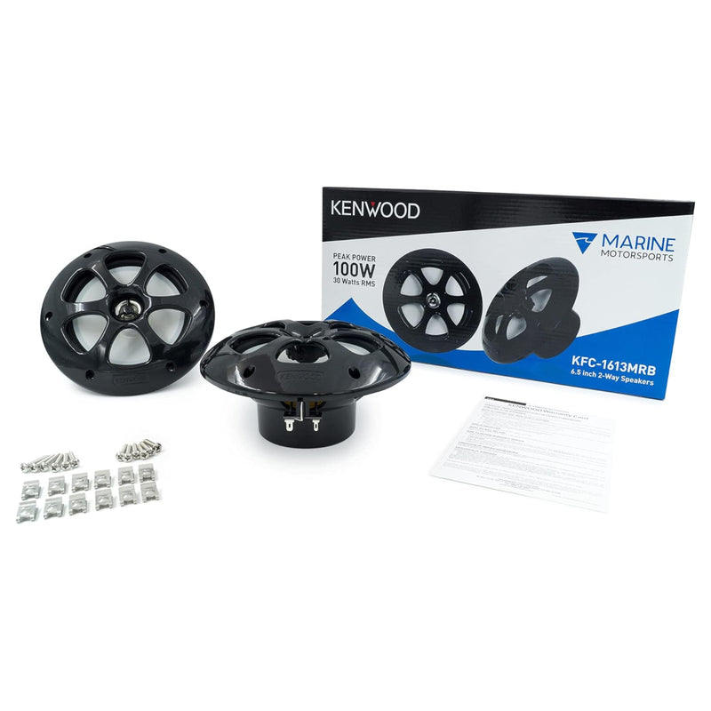 Pair of Kenwood Black 6.5" 30W RMS 4 Ohm 2 Way Coaxial Marine Speakers
