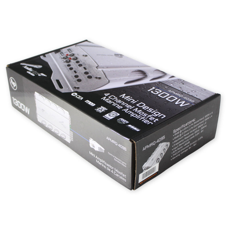 1300 Watt 2-Ohm 4-Channel Mini Mosfet Marine Amplifier w/ Remote Bass Knob