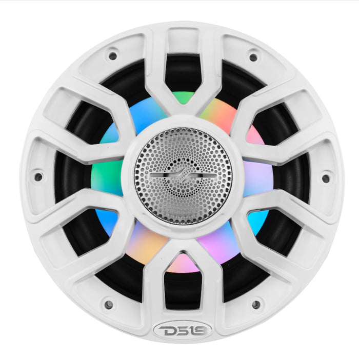 DS18 8" 2-Way 175 Watt RMS 4-Ohm RGB LED Coaxial Marine Speaker White NXL-IQ8-WH