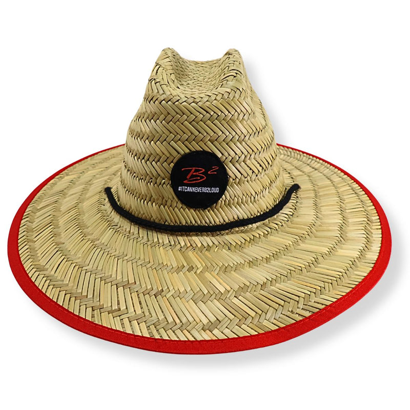 B2 Audio Wide Brim Straw Hat 100% Grass Red Trim Car Audio Show Sun Hat