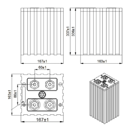 Deaf Bonce LFP-300P 14.8V Lithium Battery Bank (4-Cells) 300 A/H Cells