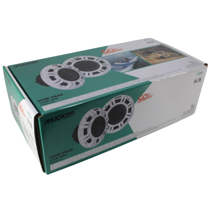 Kicker 6.5" LED Coax Marine Speakers 300W Peak 4Ohm Black White Grills 48KMXL654