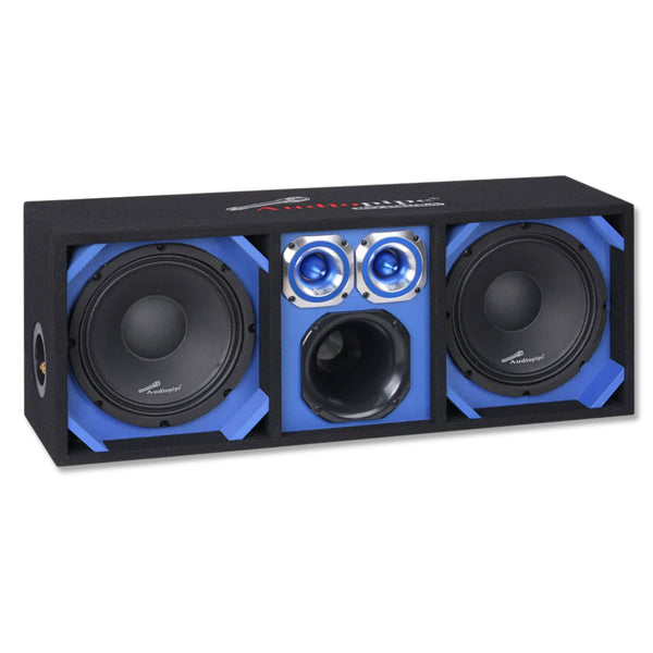 Blue Fully Loaded Speaker Box w/ 2x 10" Woofers, 6" Driver, 2x 4" Tweeters
