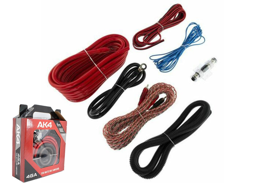 DS18 Pro Audio 12" 500W Sub + 4 AWG Amp Kit + 1600W 2 Channel Amplifier