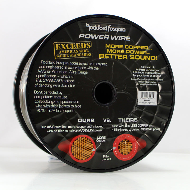 Rockford 1/0 AWG Pure Crystal-OFC Frosted Red/Black Power Ground Wire 25FT Cuts