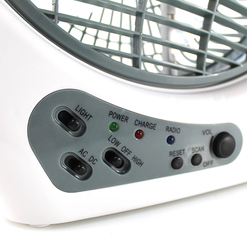 10" 2 Speed Rechargeable Cooling Fan AC/DC Radio USB 5V LED 110 -240 Volts