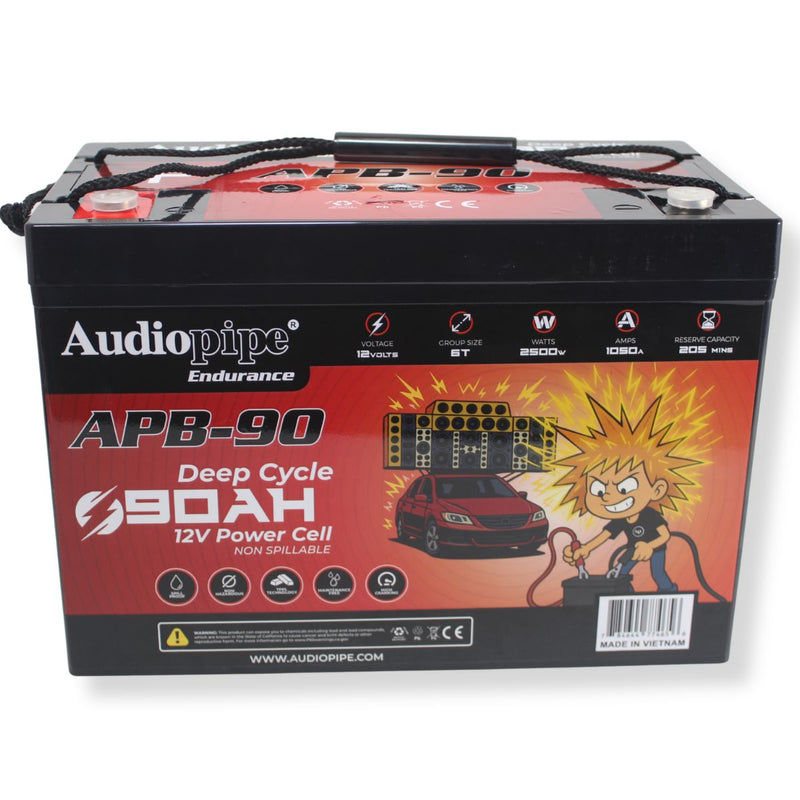 Audiopipe APB-90 12V 2500W 1050Amp AGM Deep Cycle Power Cell Battery 90Ah