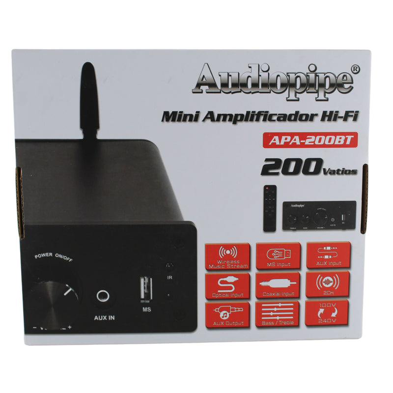 Audiopipe Mini 200W 2 Channel BT/MS/AUX/Coaxial/Optical Bookshelf Amplifier