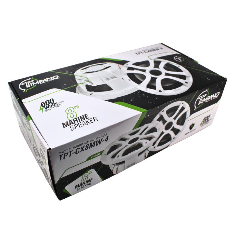 Pair of 8 Inch 250W RMS 4 Ohm 2-Way Coaxial Marine Speakers White TPT-CX8MW-4