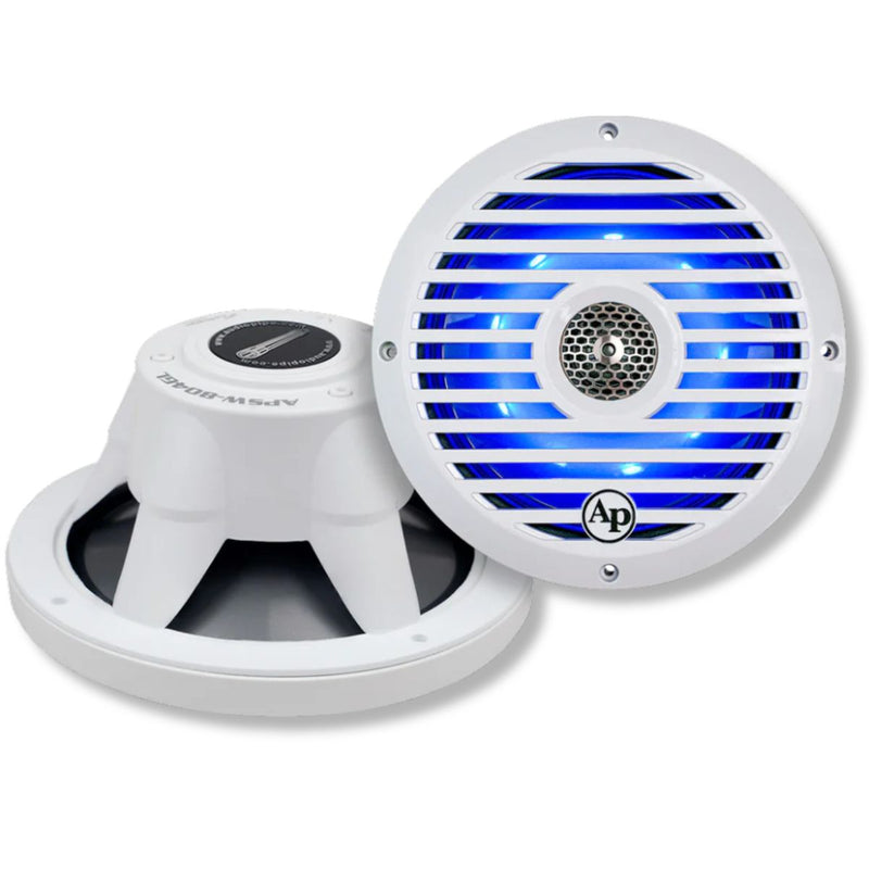 8" 175W RMS Coaxial 2-Way Marine Speaker Pair w/ RGB LED Lights | APSW-804GL