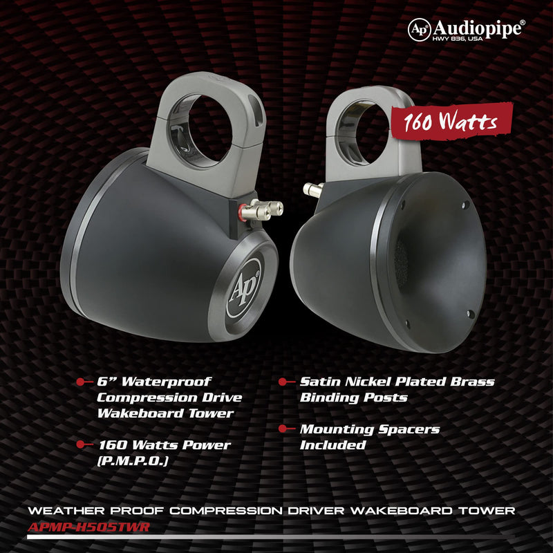 Audiopipe 6" 160W Marine Compression Driver Wakeboard Tower Speaker APMP-H505TWR