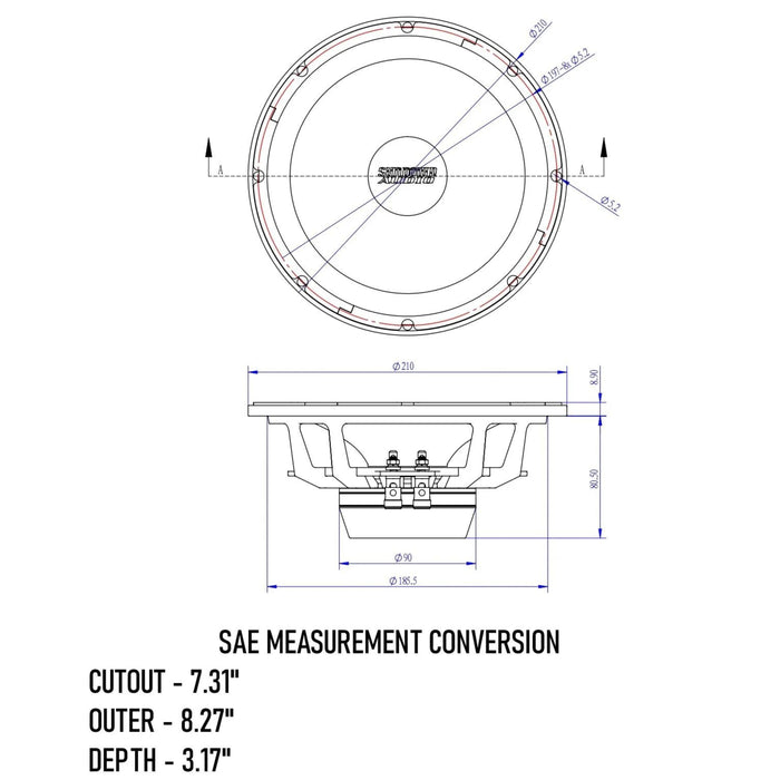 Sundown Car Audio v.4 8" 8 Ohm Loudspeaker 130W RMS NEOPRO-V4-8-8