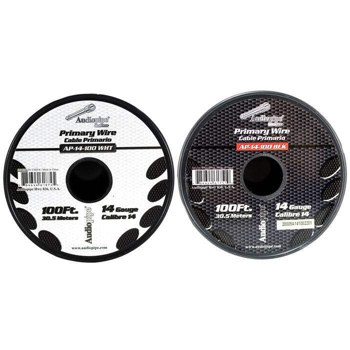 Audiopipe (2) 14ga 100ft CCA Primary Ground Power Remote Wire Spool Black/White