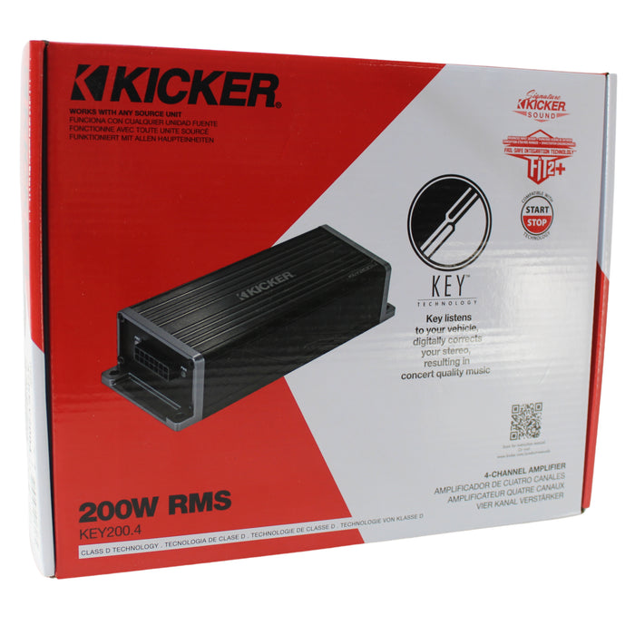 Kicker 4Ch Full-Range Smart Amplifier 200W Max Power Auto-EQ Start/Stop Capable