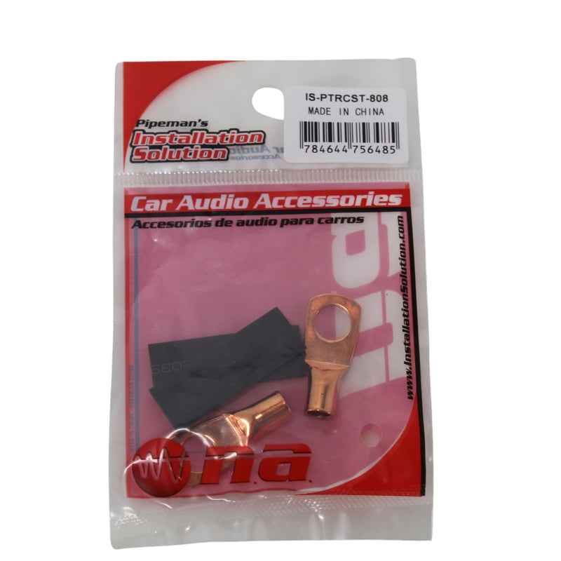 Pair of 8 Gauge 1/4 Inch Solder style Copper Ring Terminal Lugs