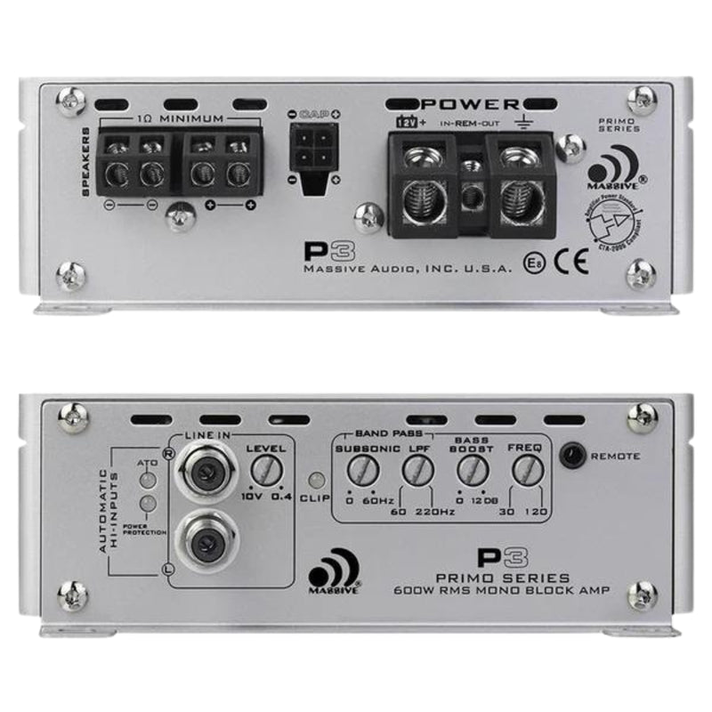 Massive Audio Primo P3 Monoblock 1K Watts RMS 1-Ohm Stable Amplifier