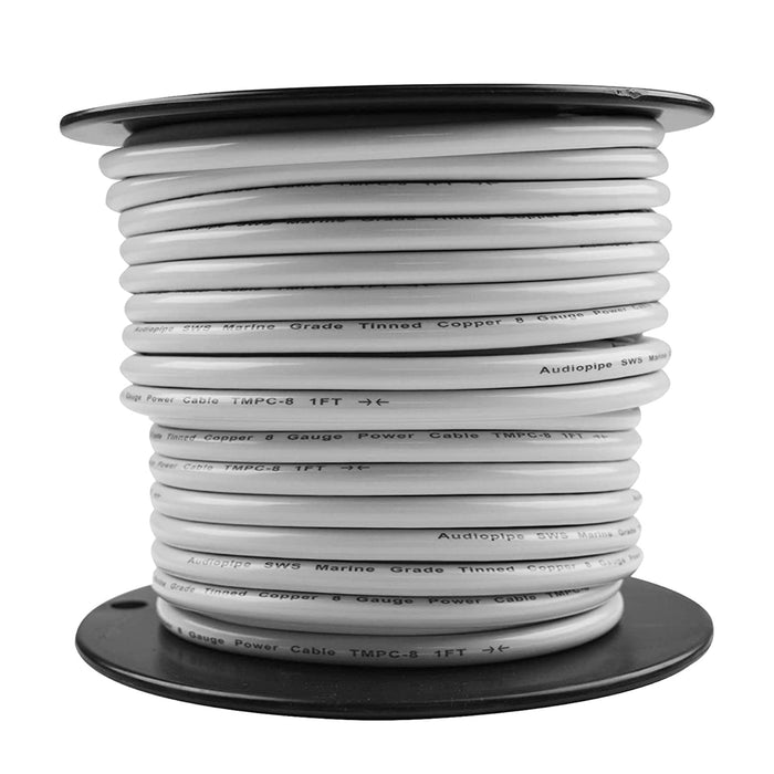 Audio Pipe 8 GA OFC Tinned Marine Power/Ground Wire Wht Lot Cut By The Foot