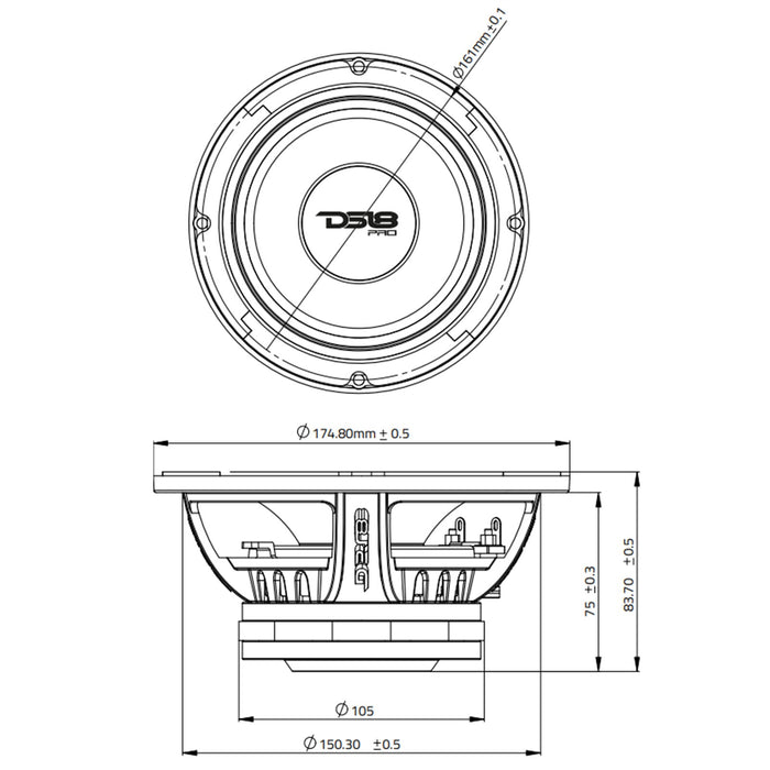 DS18 Car Audio 6.5" Motorcycle Midrange Speaker Neodymium 600W 8 Ohm PRO-NEO6.8R