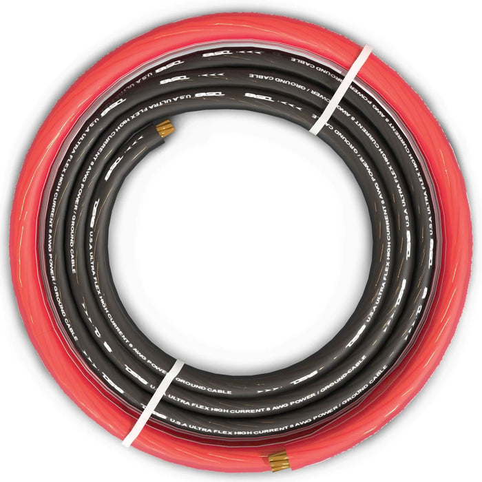 DS18 Ultra Flex 8GA Pre-cut CCA Power & Ground Cable/Wire 5FT Black & 20FT Red