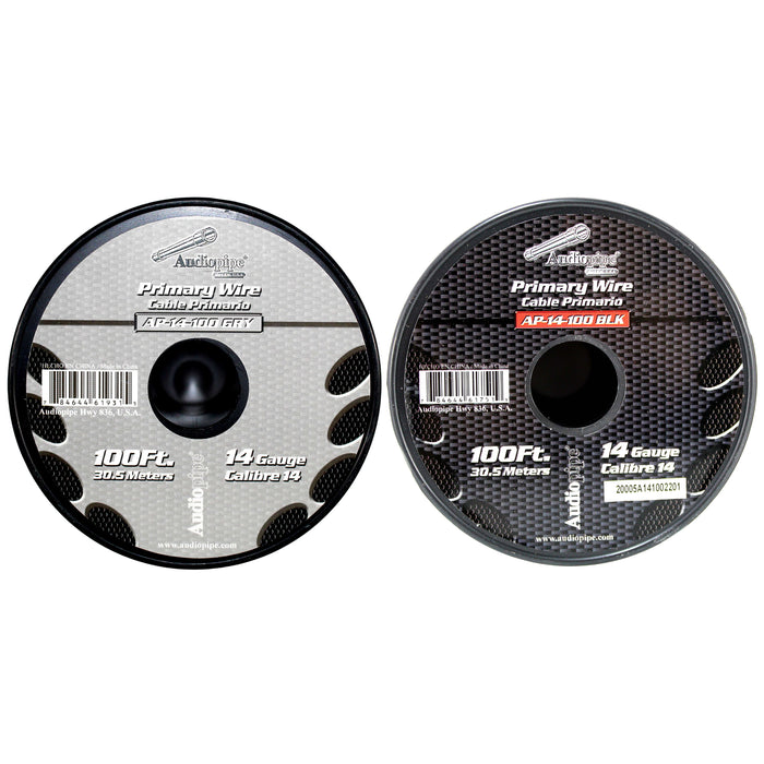 Audiopipe (2) 14ga 100ft CCA Primary Ground Power Remote Wire Spool Black/Gray