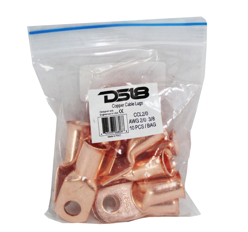 2/0 Gauge 3/8" Copper Ring Terminal Lugs, 10-Pack Wire Connectors DS18 CCL2/0