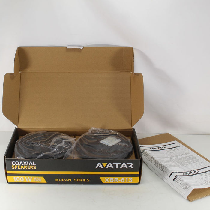 Avatar 6.5" 50 Watt RMS 4-Ohm Black Coaxial Speaker Pair XBR-613 OPEN BOX