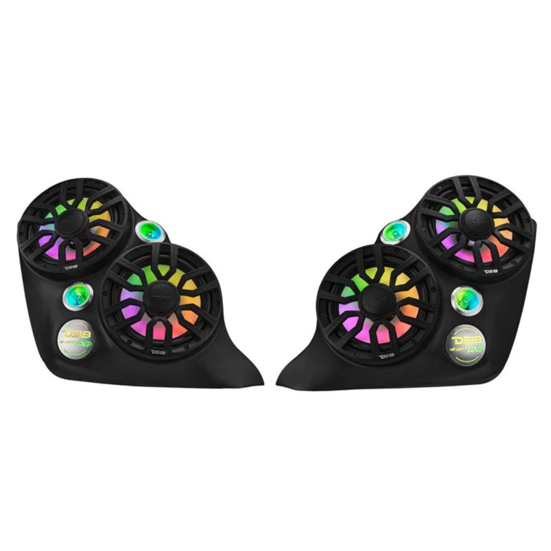 DS18 Polaris Slingshot Dual Front Fender 8 Loaded Speaker Pods LED Lighting