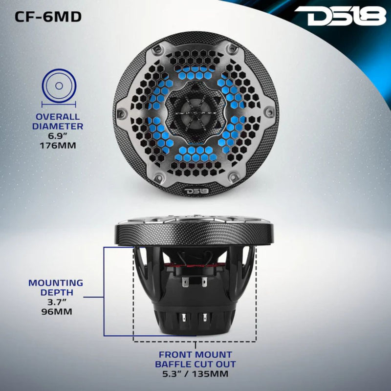 6.5" 250W RMS Marine 2-Way Hybrid Speakers w/ RGB LED & Neodymium Driver DS18