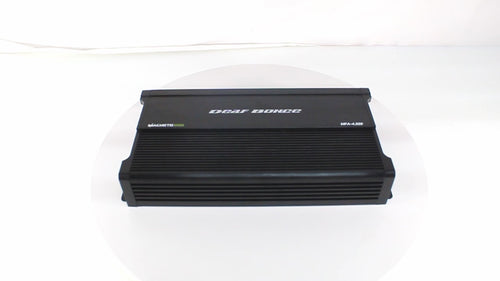 Video demonstration of the Deaf Bonce Machete MFA-4.320 4-channel amplifier showcasing its design, power output, input/output terminals, and real-world performance in a car audio setup. Includes close-up shots of the amplifier’s build quality, control panel, and installation process.
