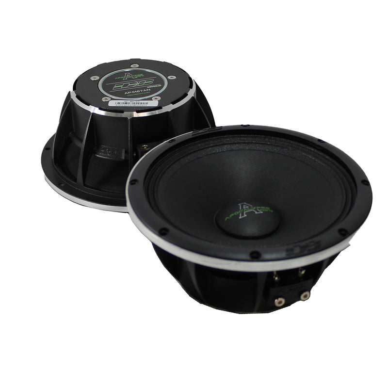 top and bottom View of B2 Audio AP-M67AN 6.5" Neodymium Midrange Speaker from top down side angle.
