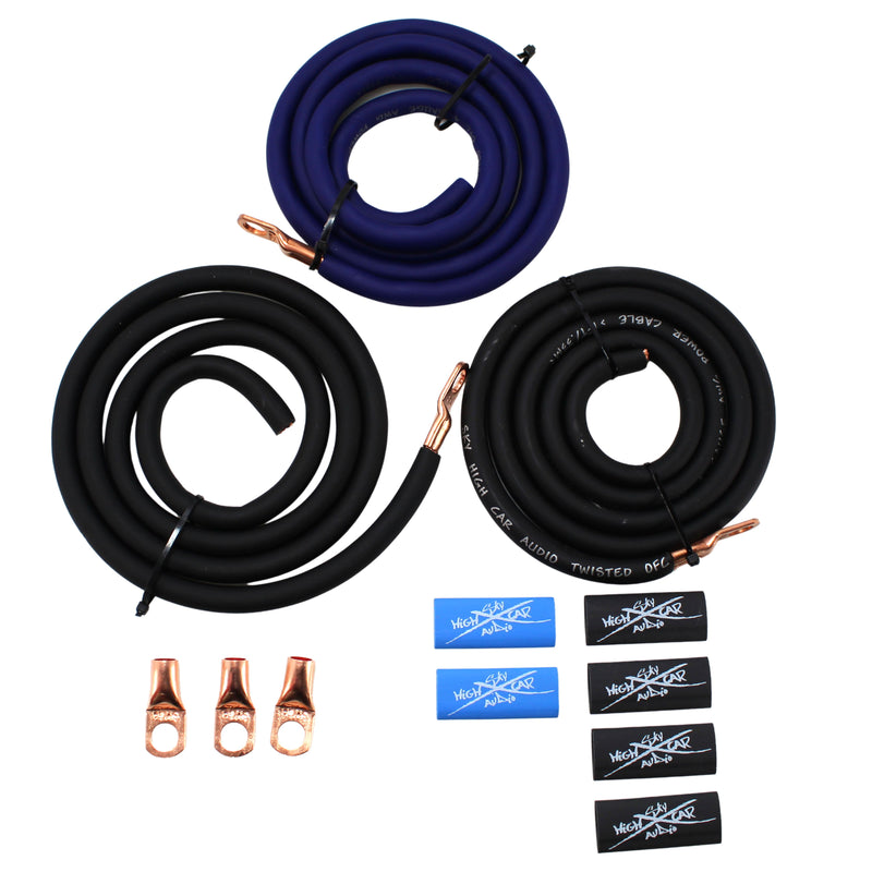 Sky High Car Audio BIG 3 Battery Upgrade Kit OFC 4 Ga Blue Power Black Ground