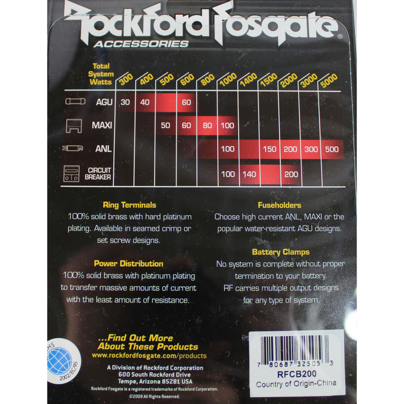 Rockford Fosgate 200 Amp Circuit Breaker Quick Reset 1/0-4 AWG RFCB200