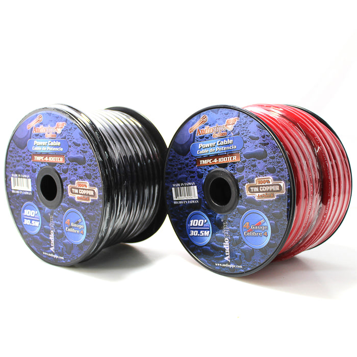 Audiopipe 4 GA 100FT Marine Grade Tinned Copper Power Cable Red Black 2 Pack