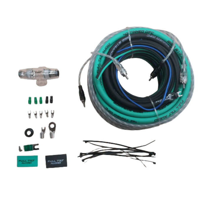 Full Tilt 4 Gauge AWG Teal/Black Amplifier/Amp Wire Kit