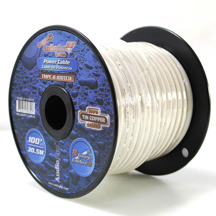 Audio Pipe 8 GA Stranded OFC Tinned Copper Marine Power/Ground Wire White Lot