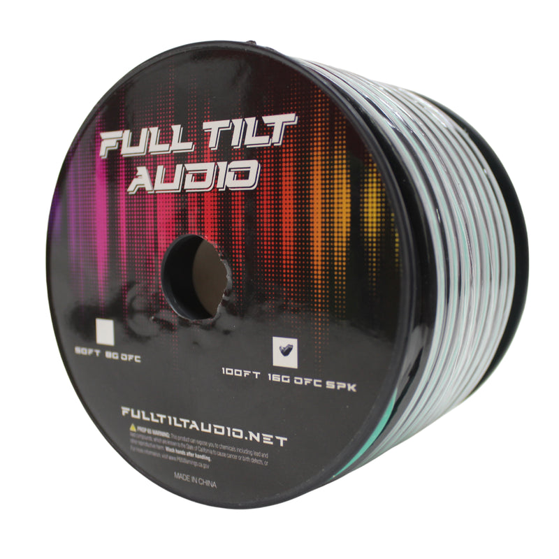 Full Tilt Audio 16 GA Tinned OFC Speaker Wire Sea Foam/Black Lot Cut By The Foot