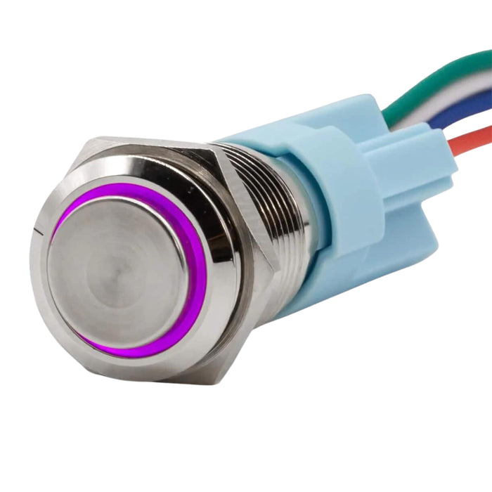 Sparked Innovations Aluminum Latching Push Button Switch w/Halo Ring LED SPDT