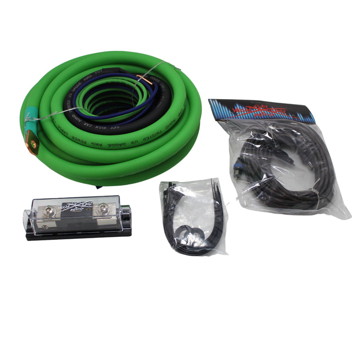 Sky High Car Audio 1/0 GA CCA Amplifier Wiring Kit Green Power Black Ground
