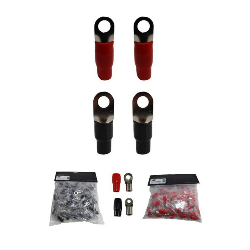 XS Power 4pk, 2 Red 2 Black 4 AWG 10.5MM Ring Terminals Nickle Plated XS-RT4L-RD