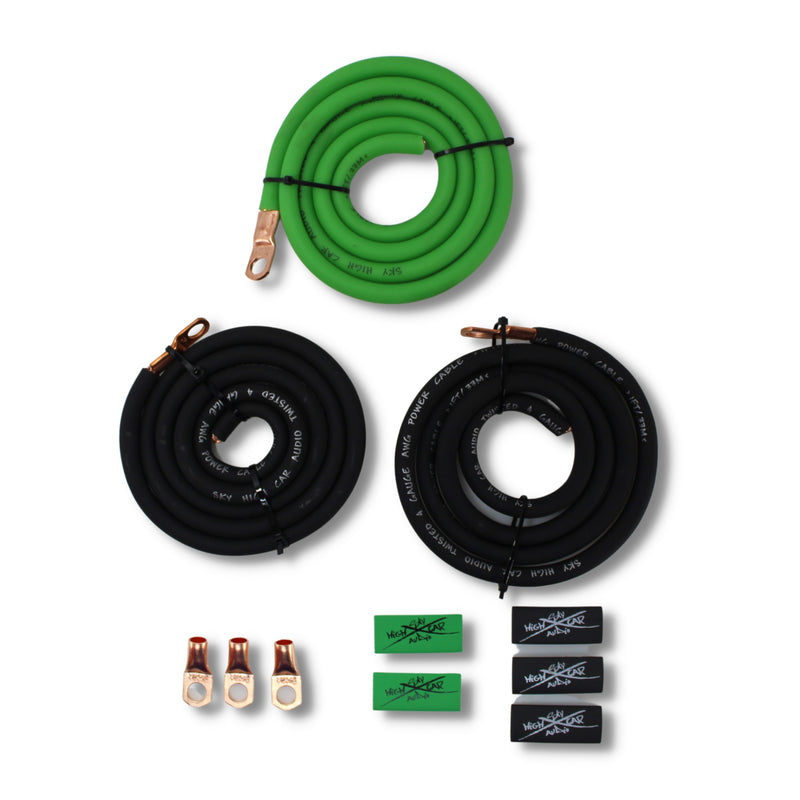 Sky High Car Audio BIG 3 Battery Upgrade Kit CCA 4 Ga Green Power Black Ground