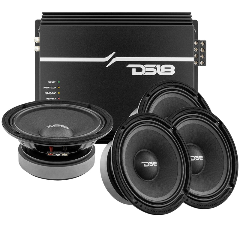 DS18 4x 6.5" 4 Ohm Car Audio Loudspeakers + 4 Channel Korean Amplifier Package
