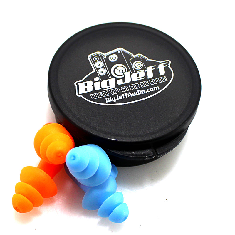 Big Jeff Audio 2 Set Orange & Blue Flanged Shaped Reusable Ear Plugs with Case