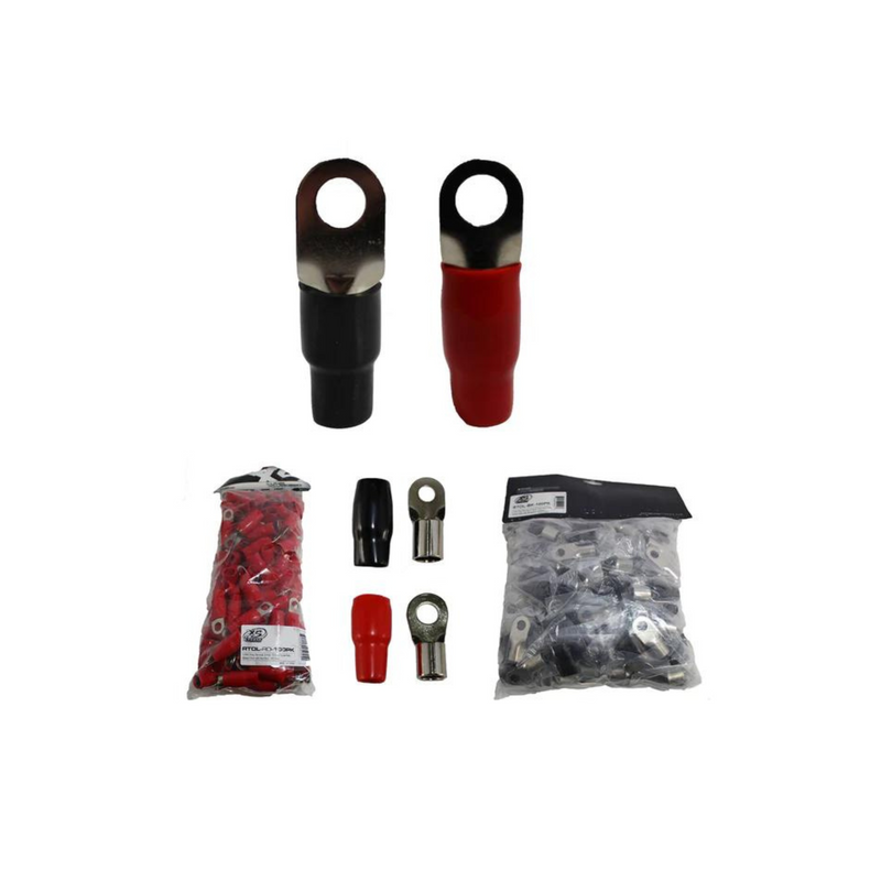 25 Red + 25 Black XS Power 0 AWG 10.5MM Ring Terminals Nickel Plated XS-RT0L