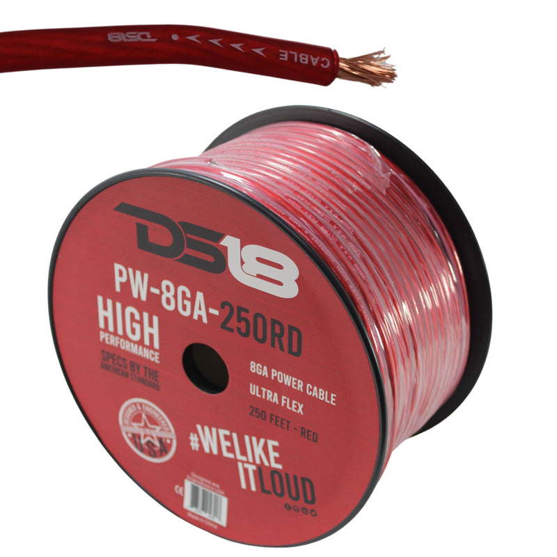 DS18 Car Audio 8 AWG Copper Clad Aluminum Power/Ground Wire Red Lot